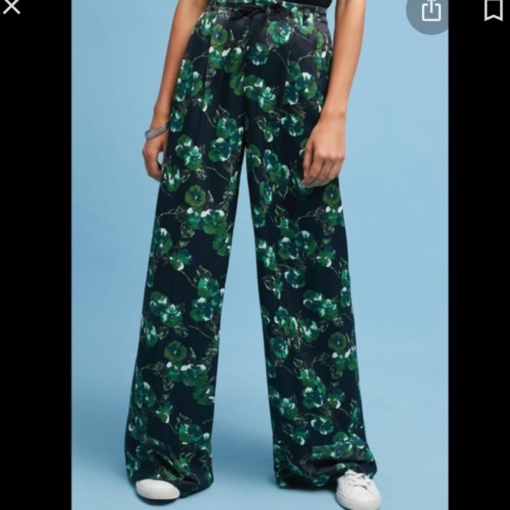 Anthropologie elevenses silky floral wide leg pants